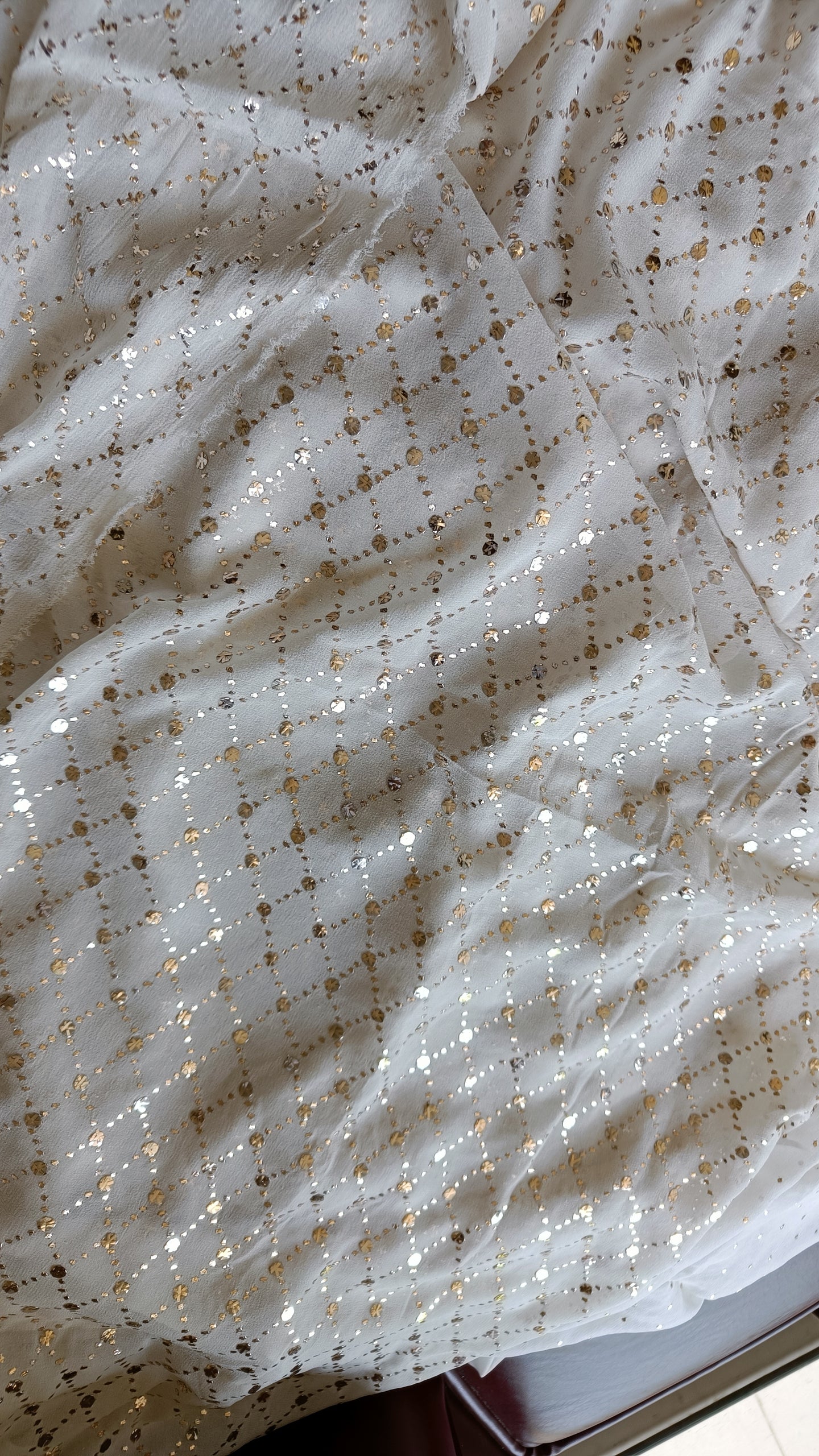 Ruhani Ivory pure georgette allover heavy mukaish running material